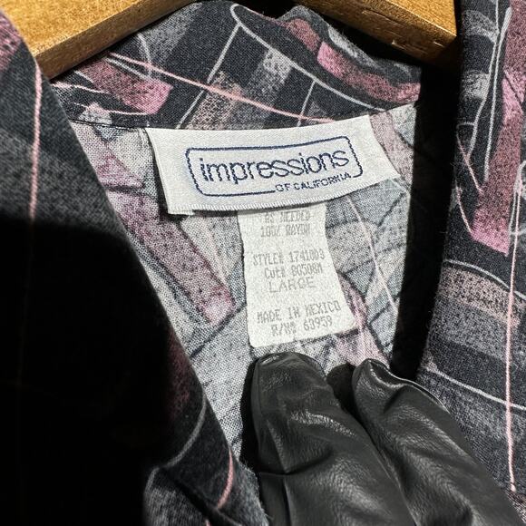 Impressions of California Shirt Women's L Black Short Sleeve Button Up Vintage - Picture 2 of 11